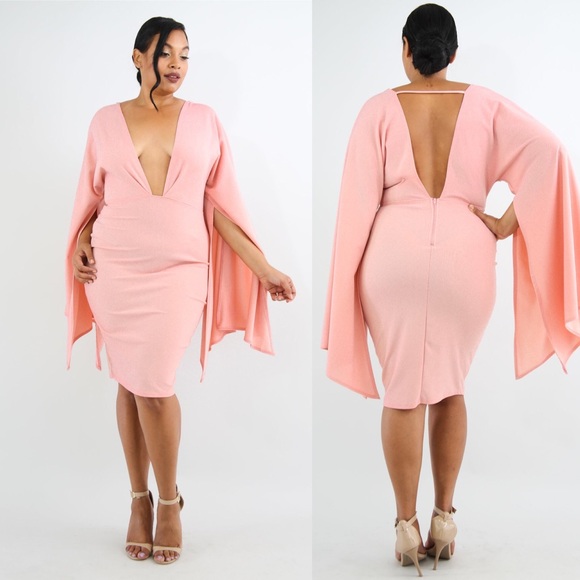 Plus Rose Deep Plunge Dress - Picture 1 of 5
